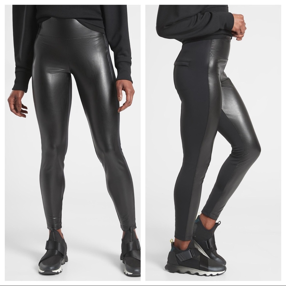 athleta - delancey gleam shine tight leggings pants vegan leather black